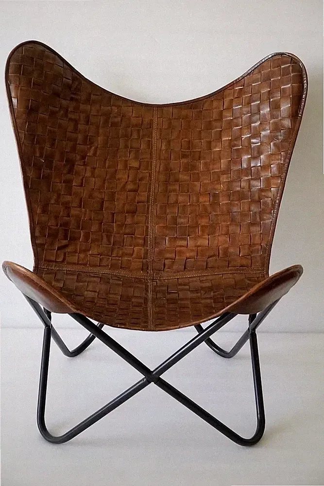 Butterfly Chair Checks Textured Leather Chair Lounge Accent Relax Folding Chair