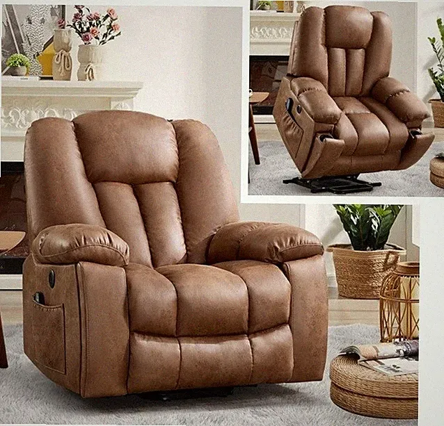 Caramel Brown Power Lift Heat Massage Armchair Recliner Overstuffed Large Remote