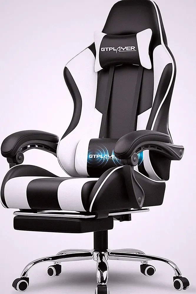 Chair, Computer Chair with Footrest and Lumbar Support, Height Adjustable Game C