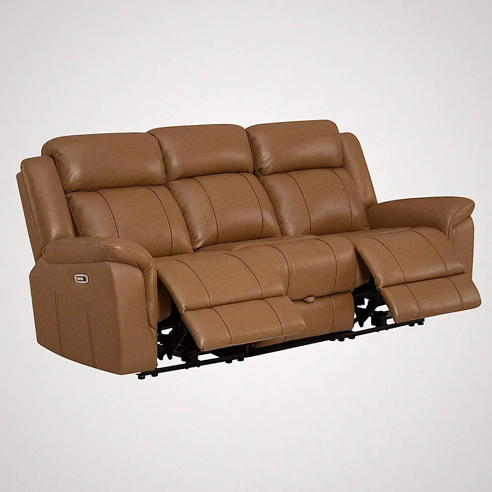 CHITA Genuine Leather Power Recliner Sofa, Wall Hugger Recliner w/ Console