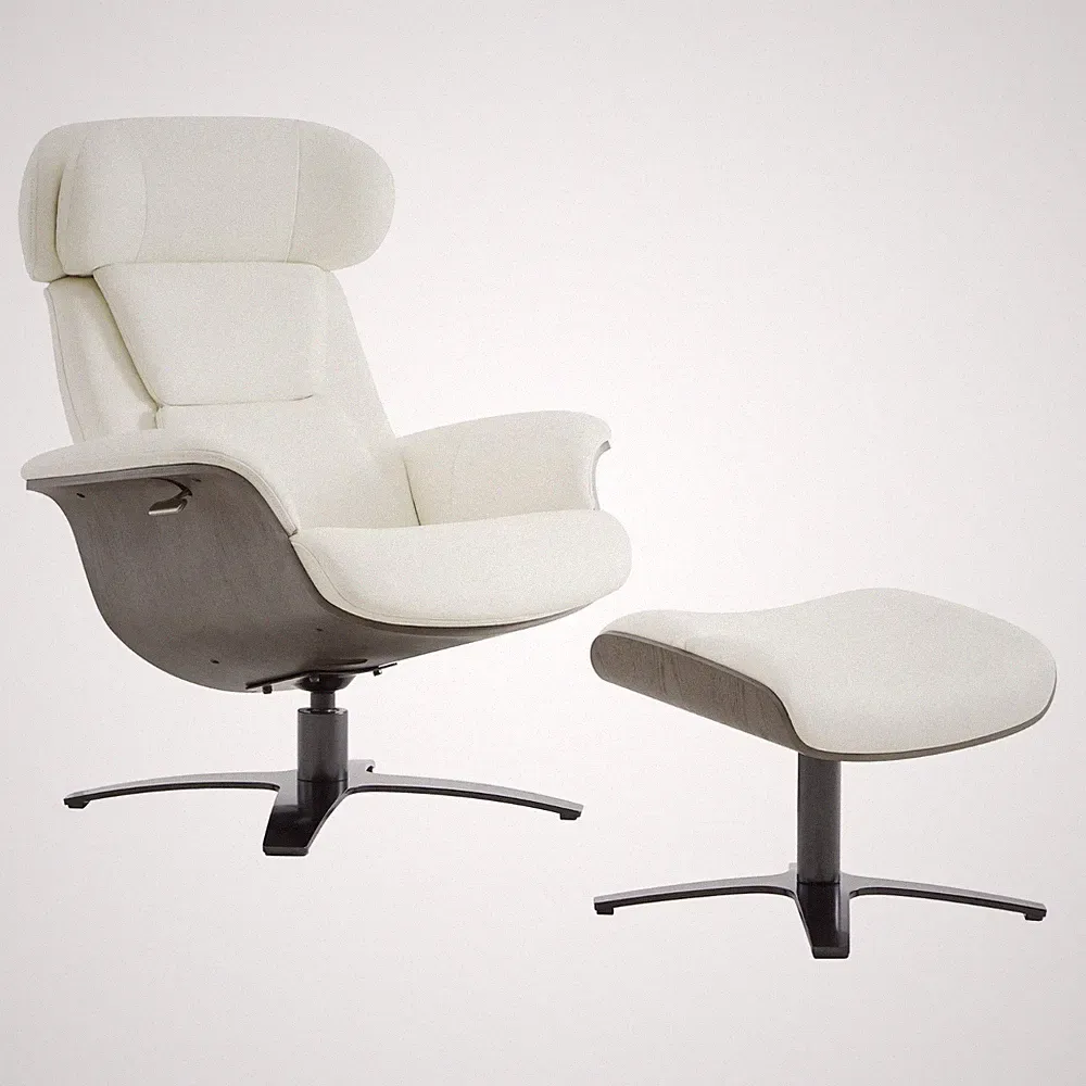 CHITA Genuine Leather Reclining SwivelChair with Adjustable Headrest and Ottoman