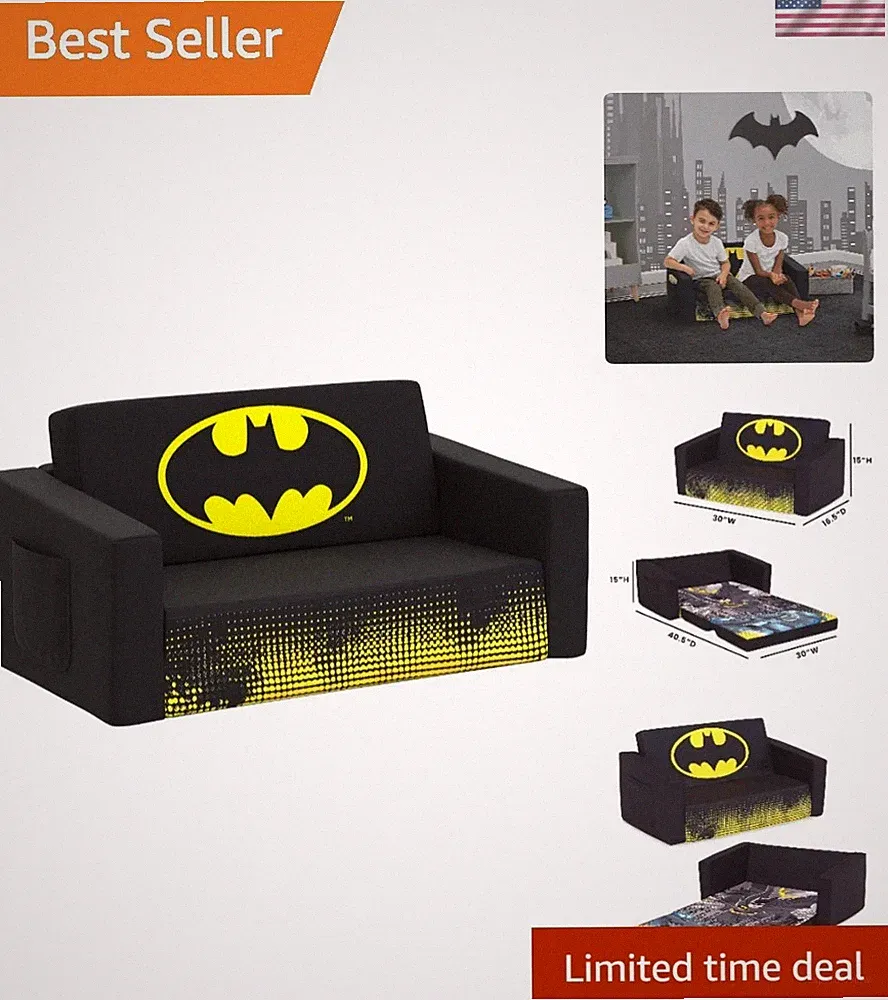 Comfy Batman Convertible Kids Sofa - 2-in-1 Flip-Out Lounger for Playtime