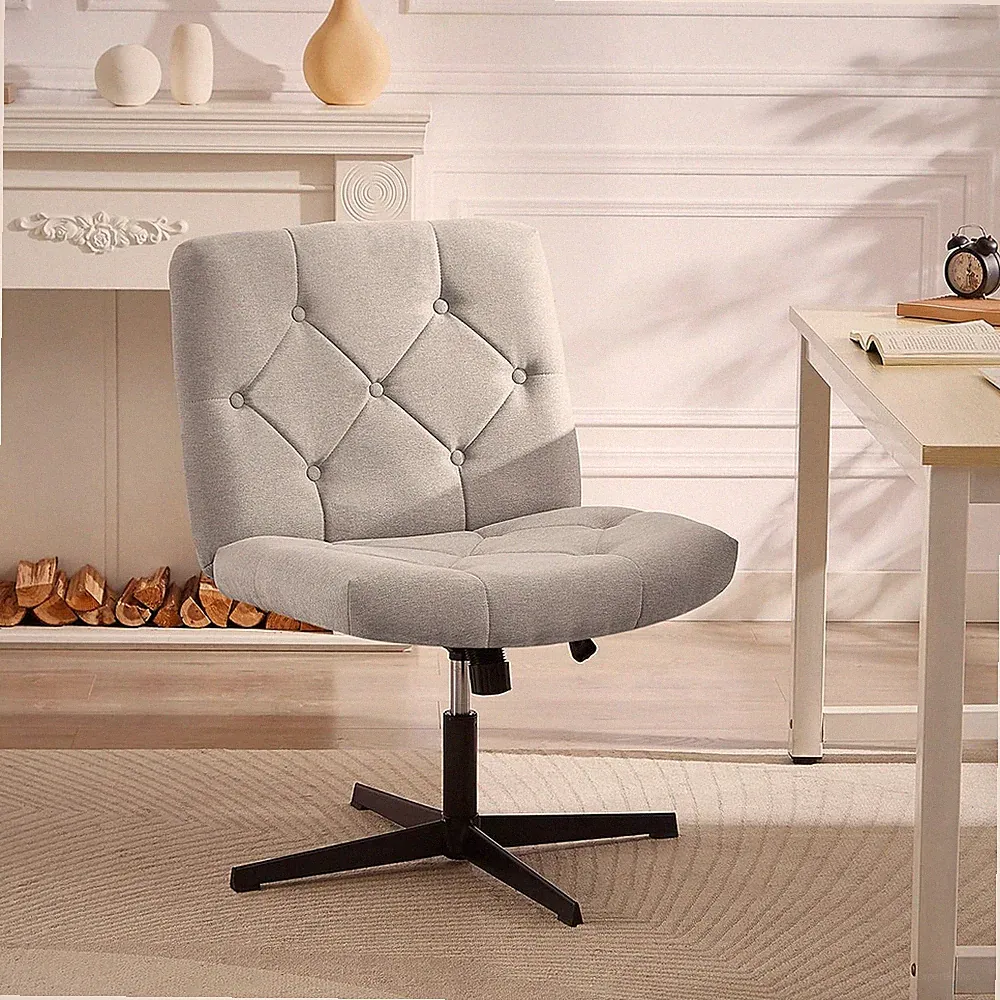 Comfy Grey Armless Swivel Chair with Adjustable Height for Home & Makeup