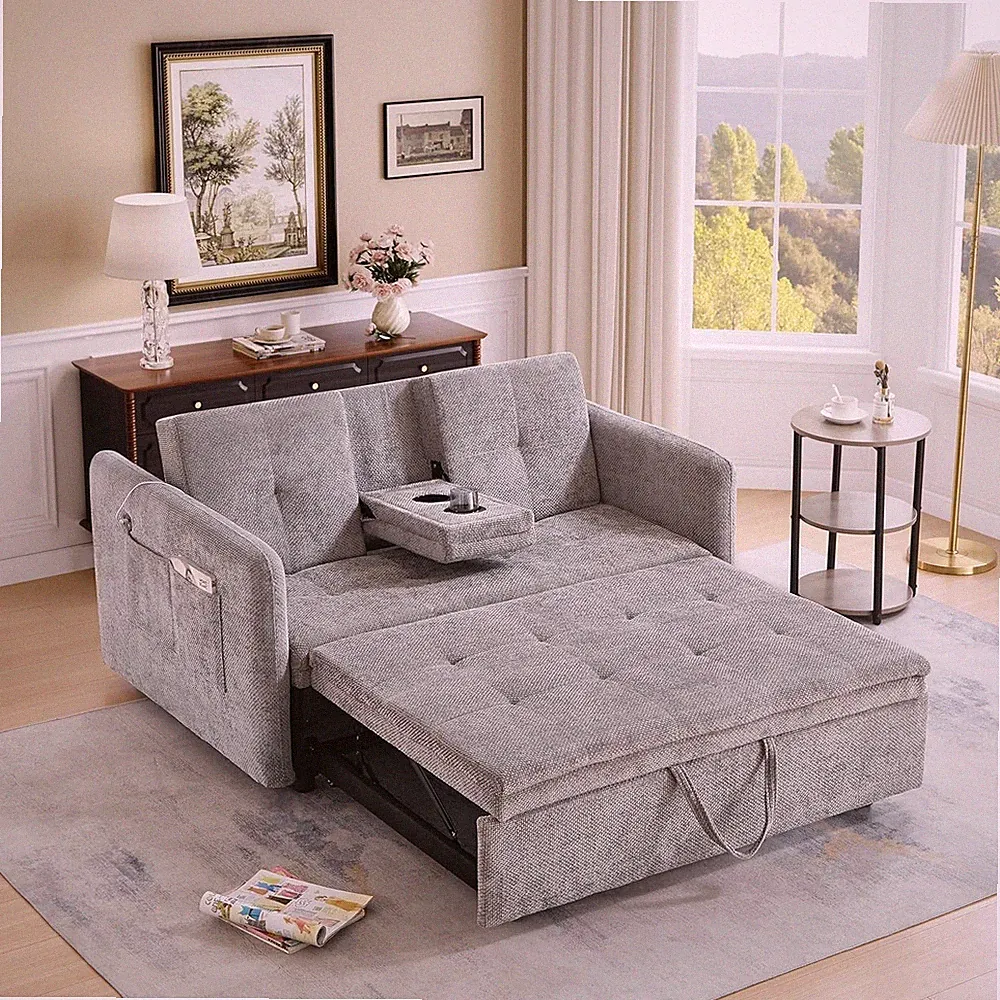 Convertible Sofa Bed with Cup Holder Pull Out Sleeper Sofa Bed USB Charger Ports