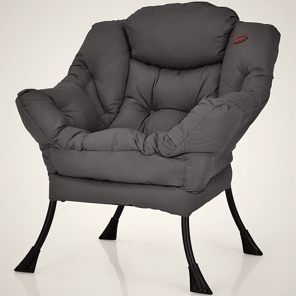 Costway Modern Polyester Fabric Lazy Chair Single Sofa Chair w/ Side Pocket Grey