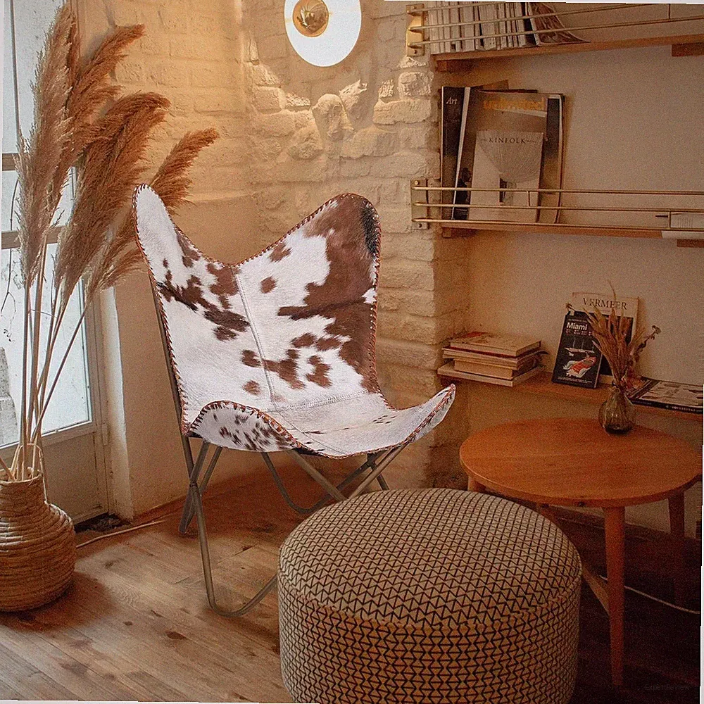 Cowhide Butterfly Lounge Chair Handmade Rustic Home Décor Furniture