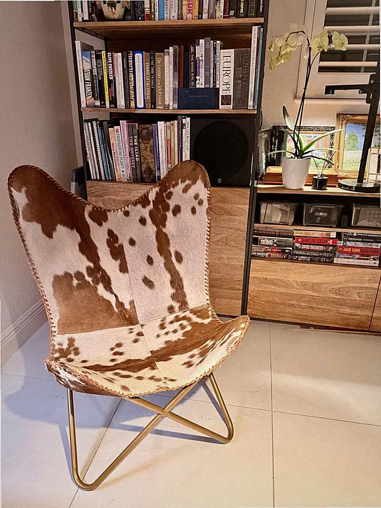 Cowhide Leather Butterfly Chair Relax Sleeper Seat Modern Lounge Accent
