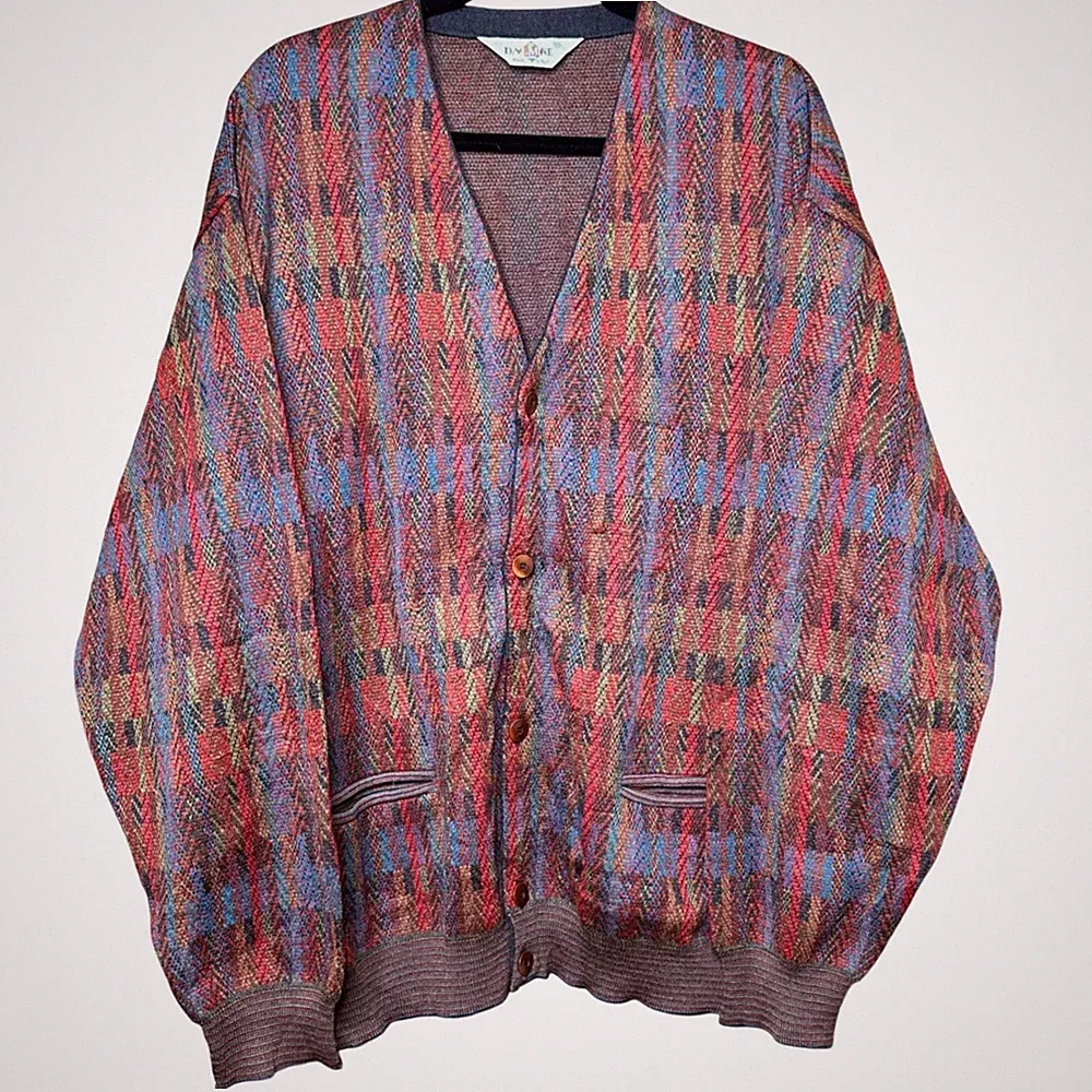 Dalmine Uomo Vintage Cardigan Sweater XXXL 58 Made in Italy Abstract Knit Mens