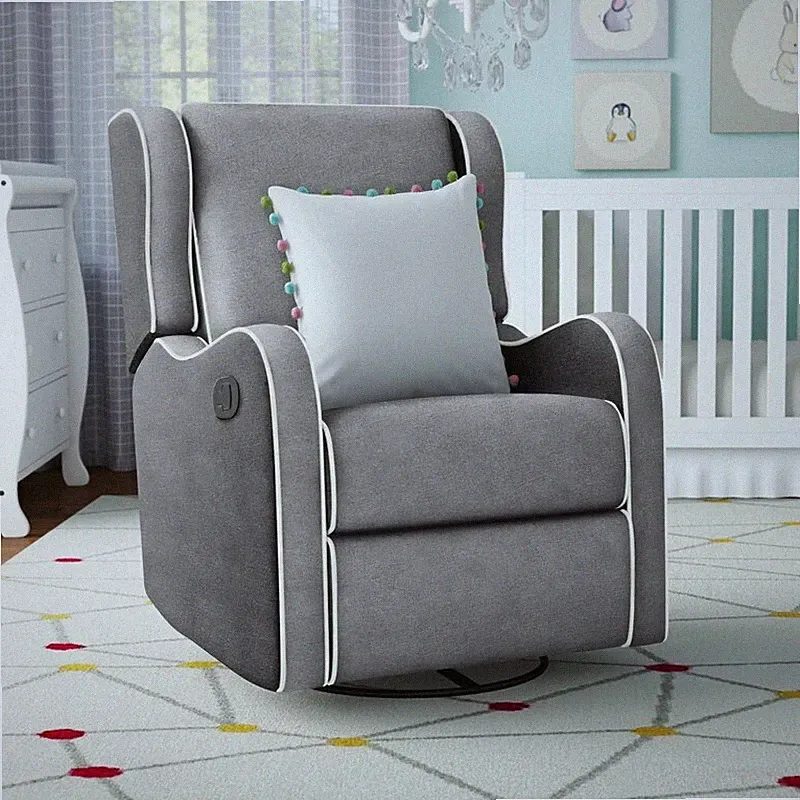 Dark Gray Grey Fabric Recliner Armchair Swivel Seating Footrest Manual Reclining