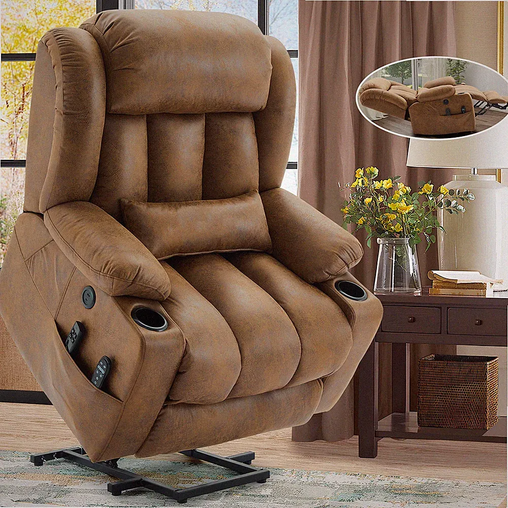 Dual Motor Power Lift Recliner Chair Oversized Lay Flat Massage Reclining Chair