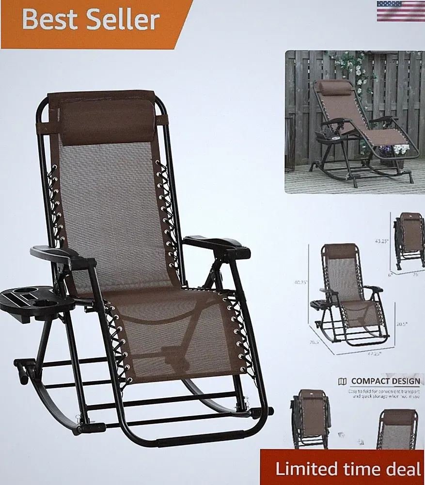 Durable Outdoor Rocker with Bungee Suspension and Brown Finish - Relax Anywhere
