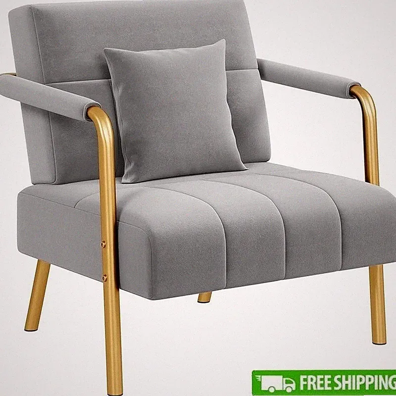 Durable Velvet Upholstered Accent Chair W/ Sturdy Metal Arms Relaxing Recliner