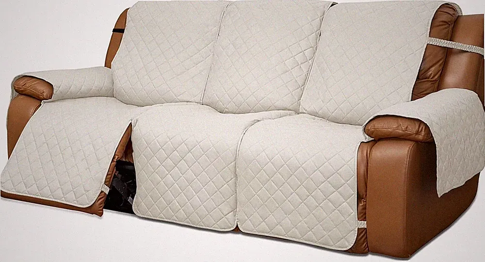 Easy-Going 3 Seat Recliner Sofa Cover, Reversible Couch Cover Ivory/Ivory