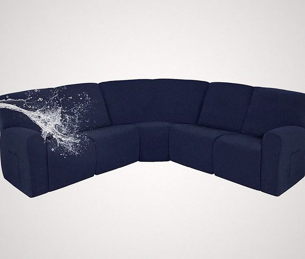 Easy-Going Waterproof Recliner Sofa Cover L Shape Sectional 5 Seat Navy