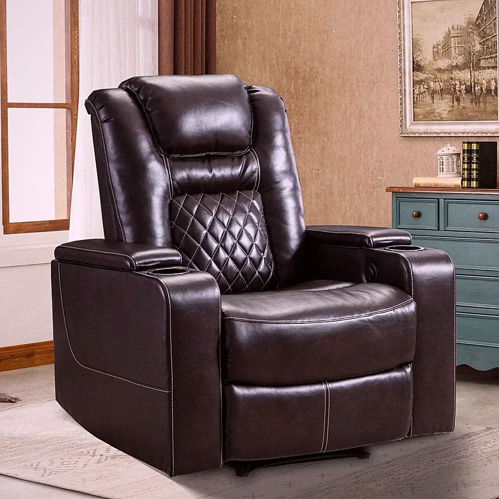 EBELLO Faux Leather Power Recliner Chair w/ USB Ports & Cup Holders & Storage