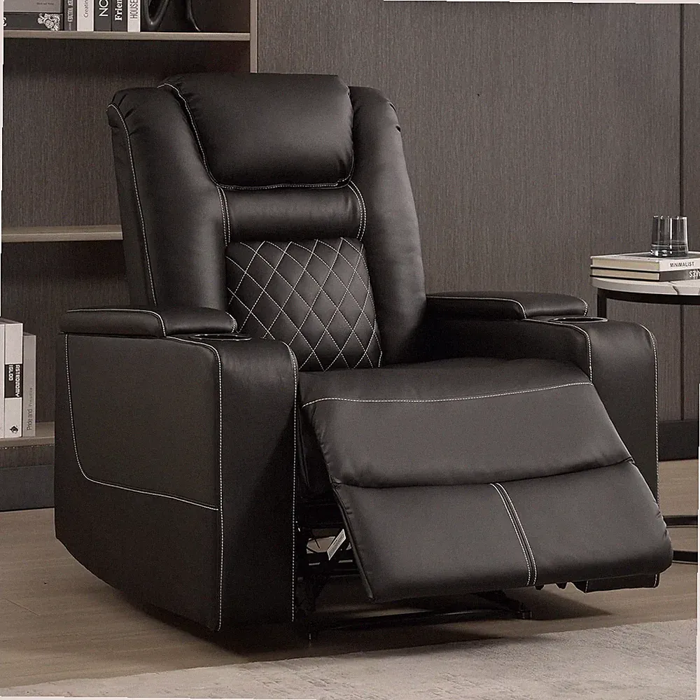 EBELLO Home Theater Seat Faux Leather Power Recliner Chair w/ Hidden Arm Storage