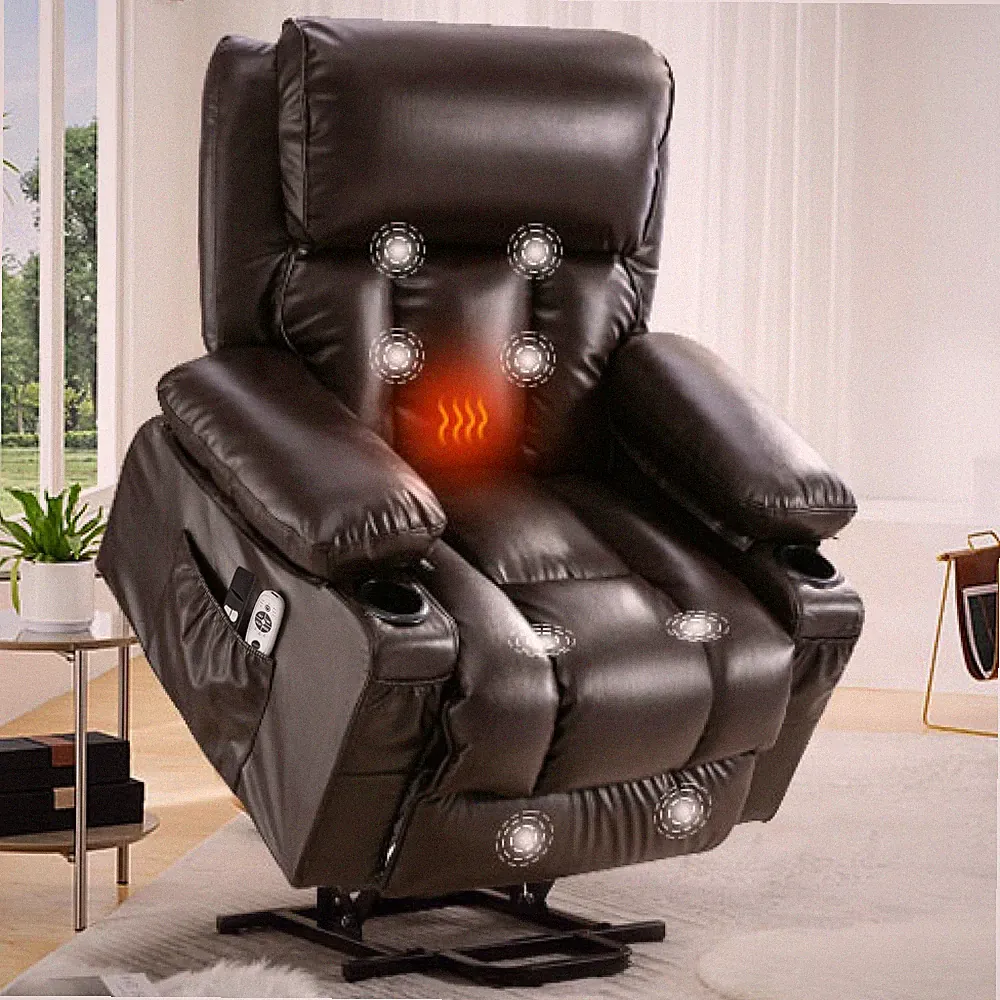 Electric Power Lift Chair Breathable Leather Recliner Chair w/ Massage and Heat
