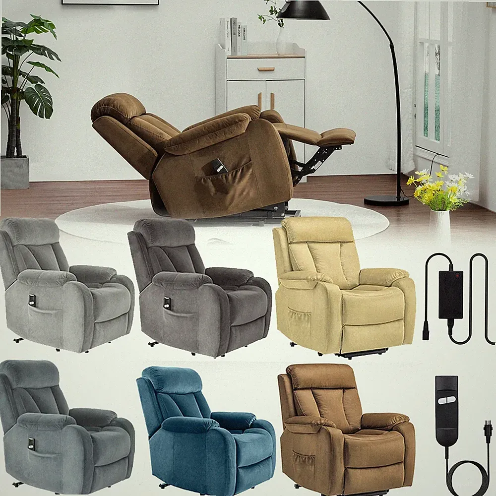 Electric Power Lift Recliner Chair Single Sofa for Elderly w/ Side Pocket Remote