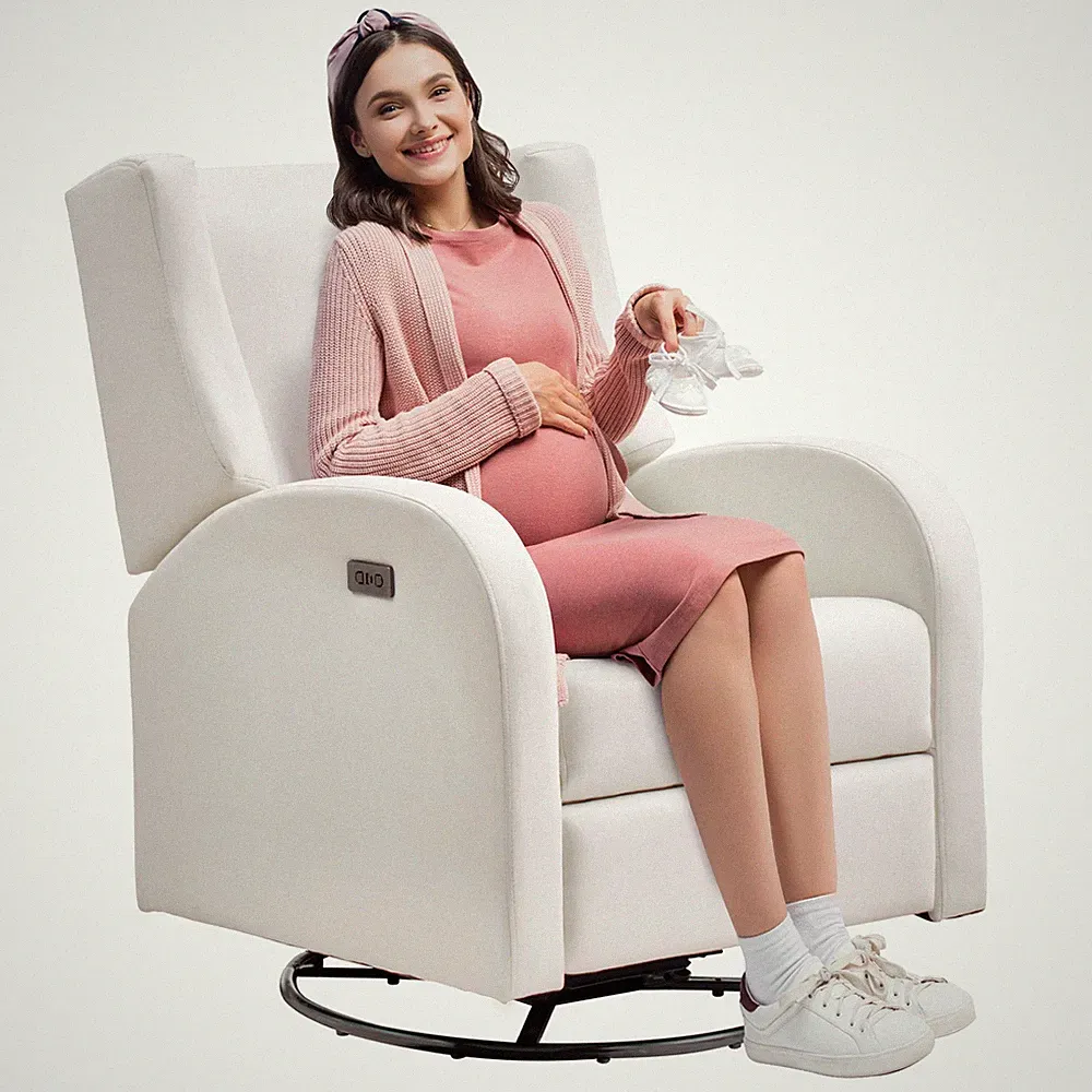 Electronic Power Recliner and Swivel Glider Adjustable Angle Off White