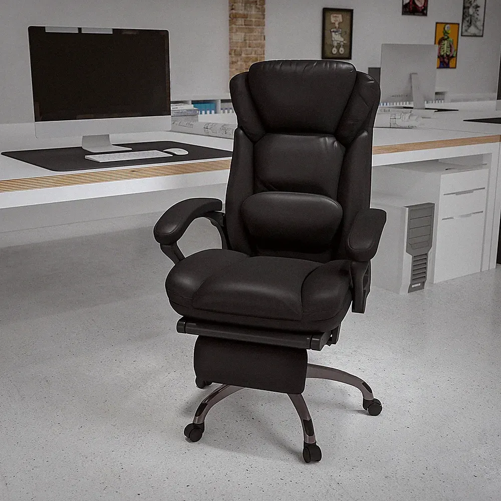 Ergonomic Black Leather Executive Reclining Office Chair with Lumbar Support