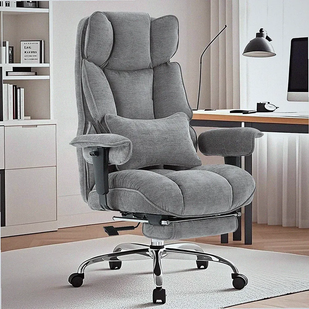 Ergonomic Executive Office Chair with Foot Rest - Big & Tall, Grey Fabric