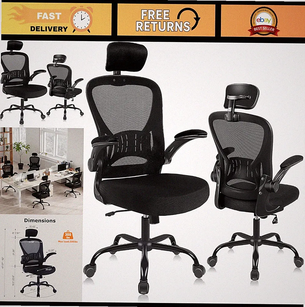 Ergonomic Office Chair with Adjustable Headrest Lumbar Support Flip-Up Armrests