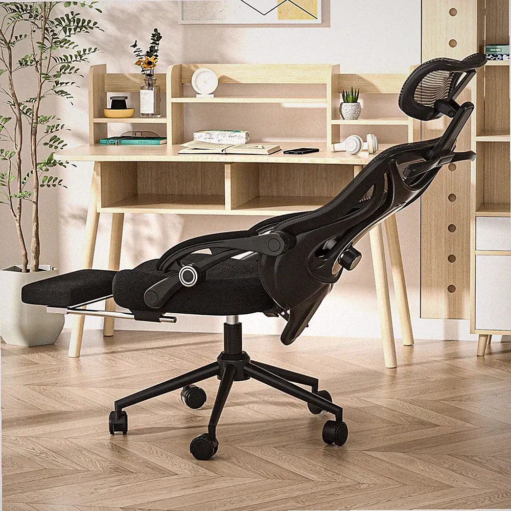 Ergonomic Office Chair with Footrest - Adjustable Lumbar Support & Headrest, 90