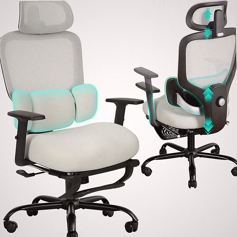 Ergonomic Office Chair with Footrest, Mesh Desk Chair with Adjustable Headres...