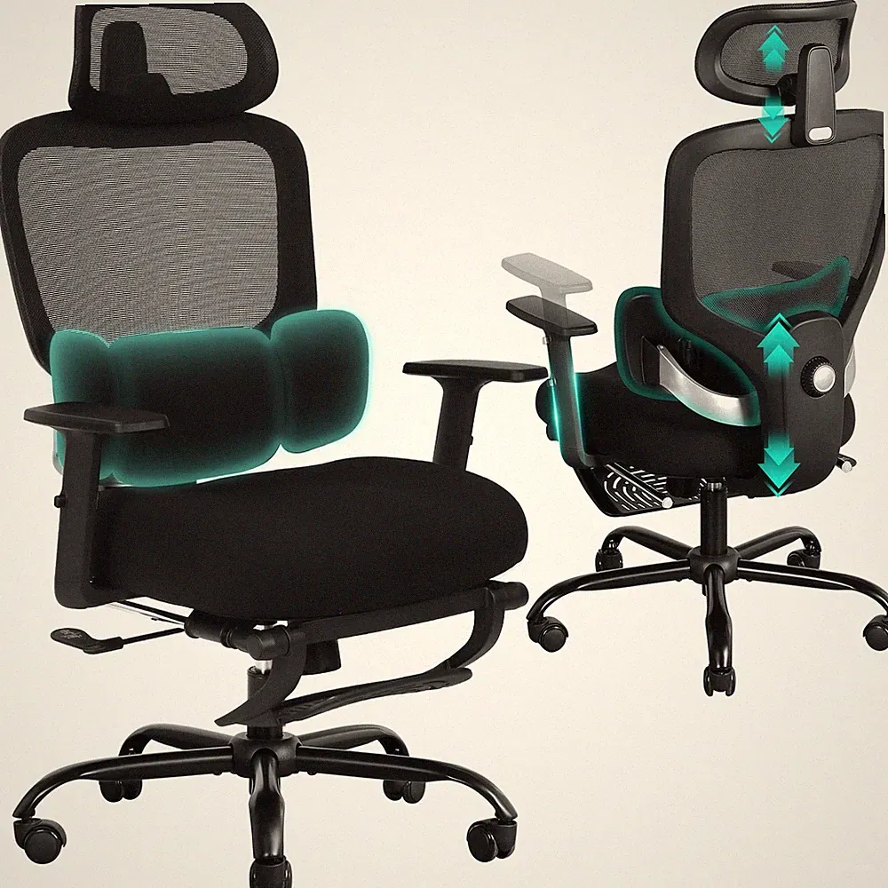 Ergonomic Office Chair with Footrest, Mesh Desk Chair with Adjustable Headres...