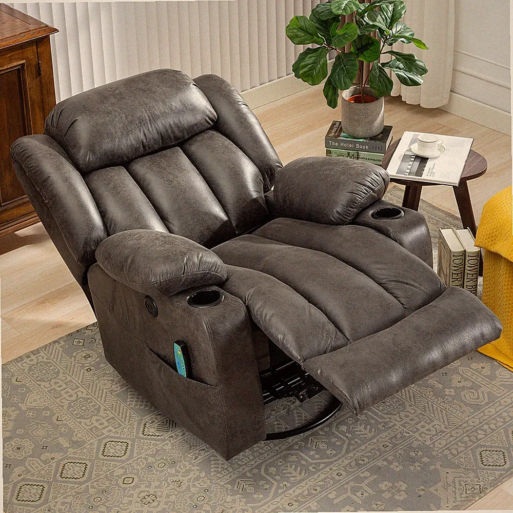 Extra-Wide Overstuffed Recliner Chair, 360-Degree Massage Nursing Gliding Rocker