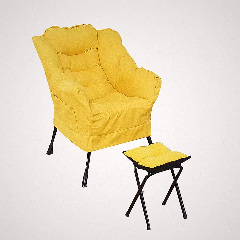 Fabric Large Lazy Chair Accent Reading Lounge Sofa Chair with Armrest & Ottoman
