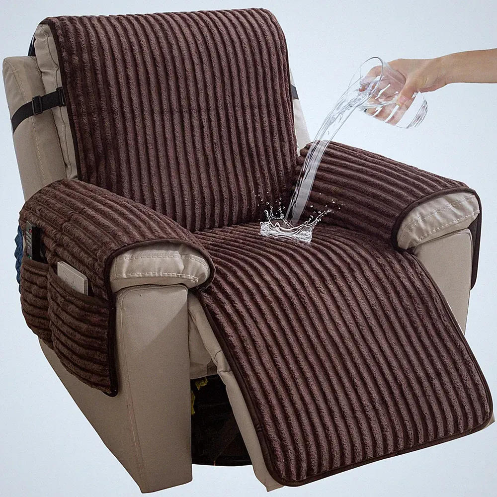 Faux Fur Recliner Chair Covers Non-Slip Waterproof Recliner Covers That Stay...