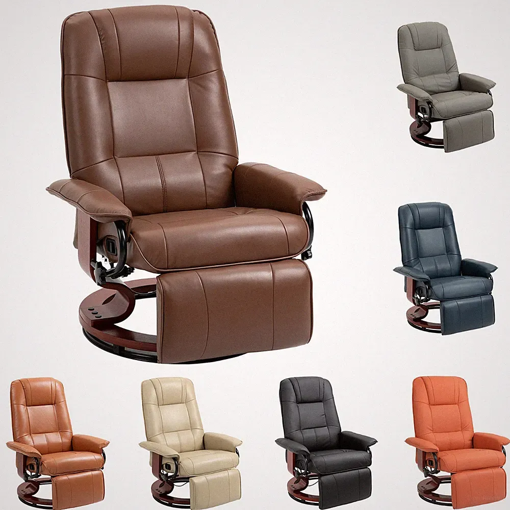 Faux Leather Reclining Lounge Chair Swivel Recliner Sofa Seat w/ Wooden Base