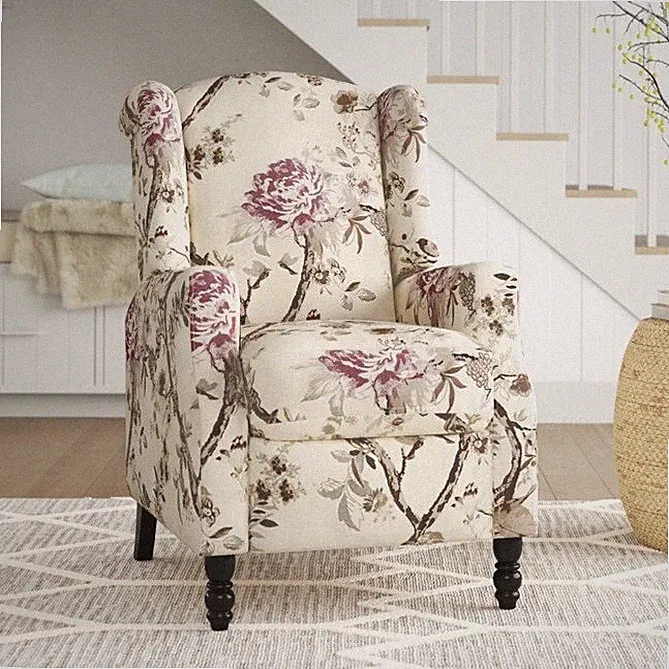 Floral Recliner Manual Pushback Accent Wingback Chair Armchair Recliners Bird