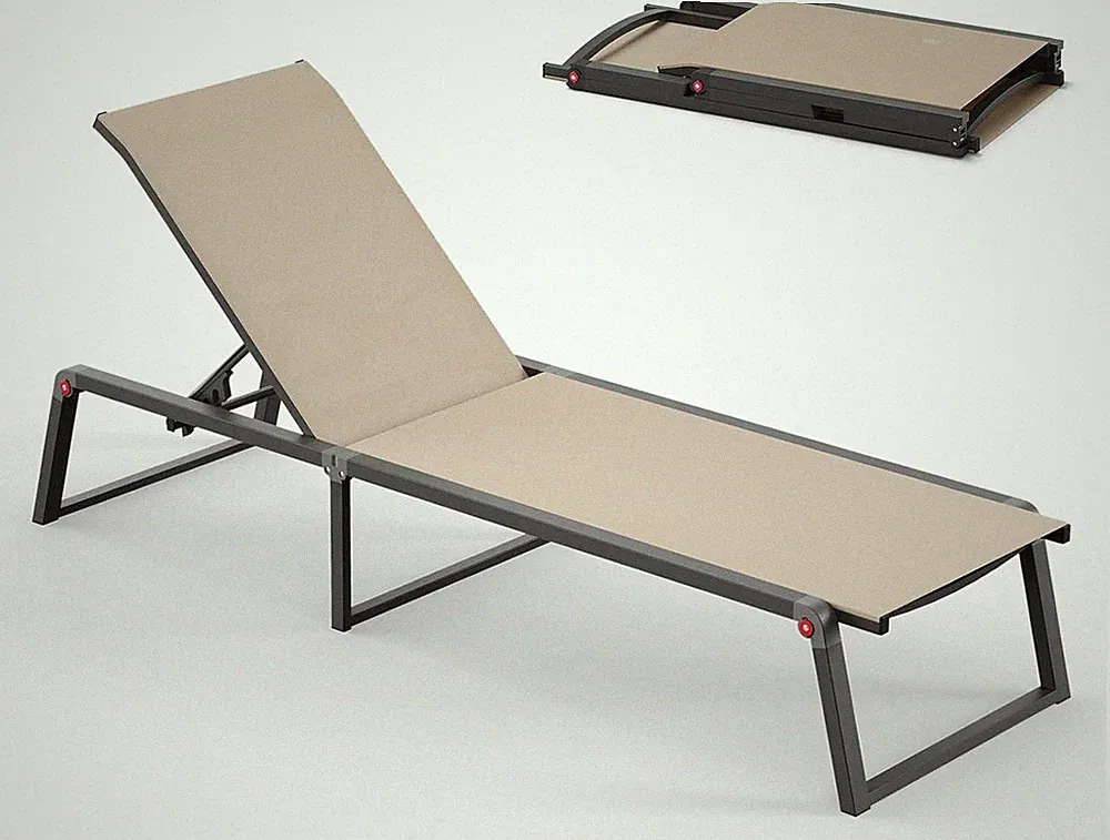 Foldable Aluminum Chaise Lounge Chair - 5-Position Outdoor Recliner, Khaki