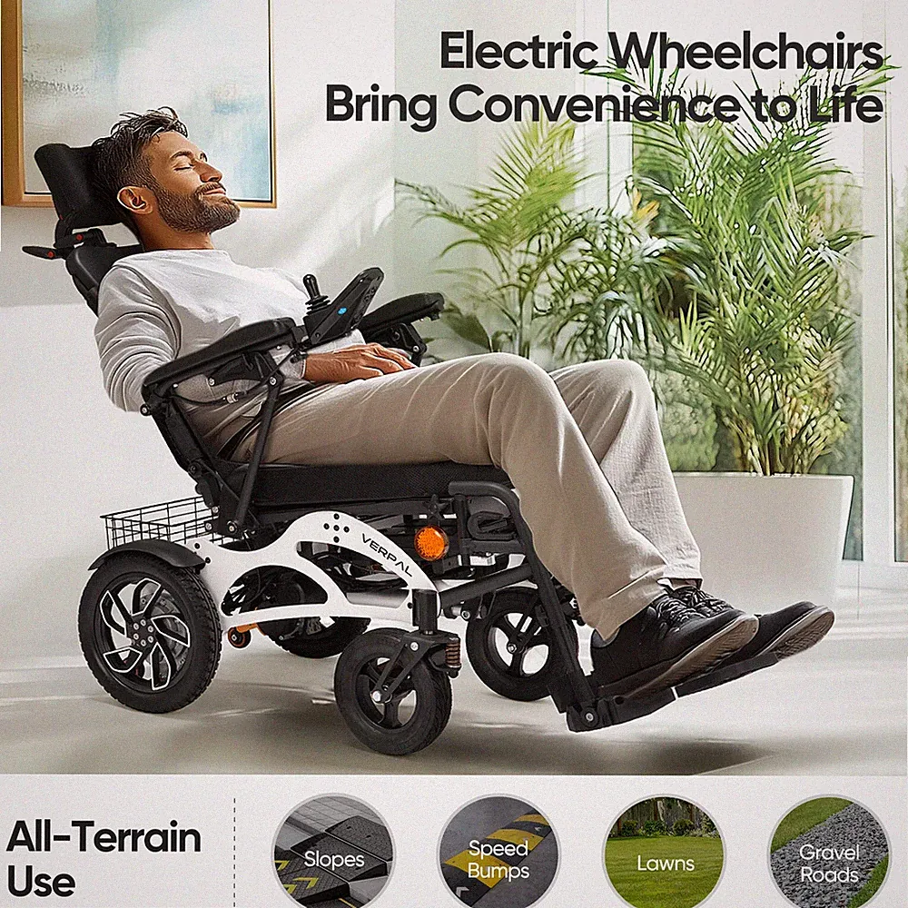 Foldable Electric Wheelchairs Automatic Reclining 2PCS Batteries For Airline