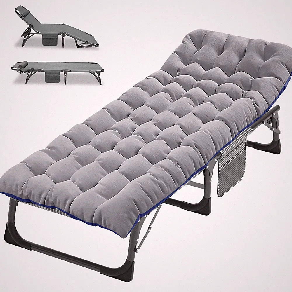 Folding Camping Cot Adjustable 4 Gears Recliner Lounge Chair W/Mattress Headrest