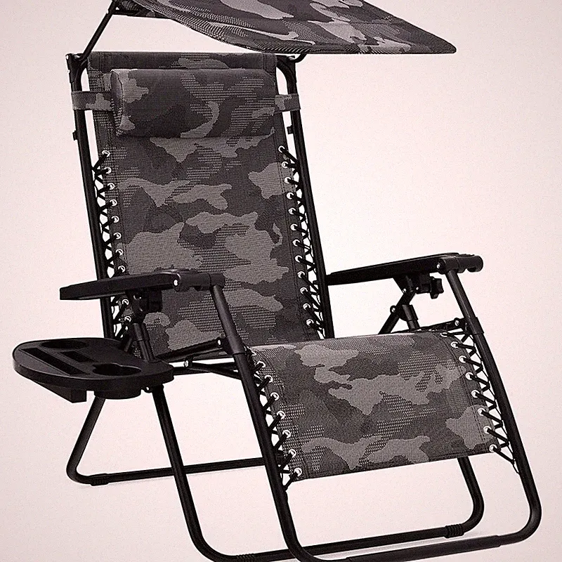 Folding Reclining Chair W/ Adjustable Canopy Side Tray Cupholders Headrest New