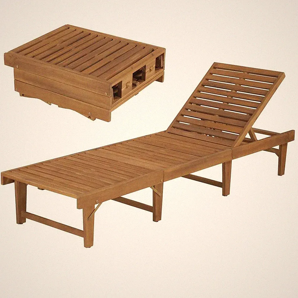 Folding Sun Lounger Solid Acacia Wood