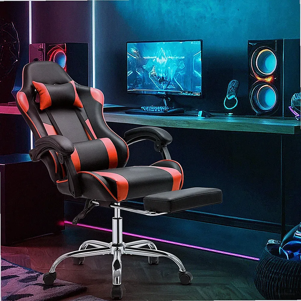 Gaming Chair,Ergonomic PU Leather Gaming Chairs for Adult with Footrest & Lumbar