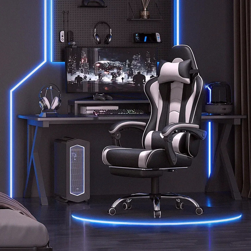 Gaming Chair Video Game Chair with Massage Lumbar Support and Footrest Height