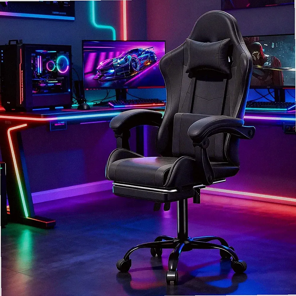 Gaming Chair with Massage Ergonomic, Computer Chair Footrest Reclining Headrest