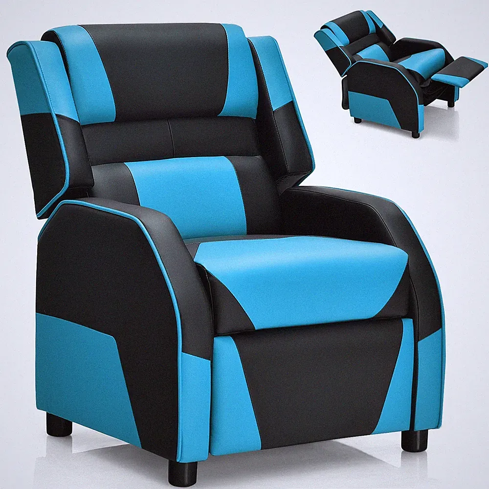 Gaming Recliner Sofa PU Leather Armchair for Kids Youth w/ Footrest Blue
