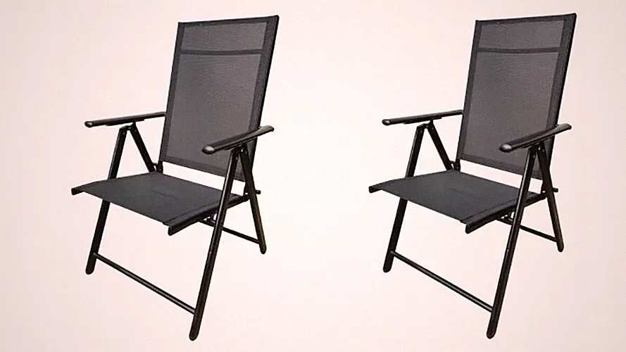 Garden Chair Outdoor High Back Recliner Folding 9 Positions Black/Silver