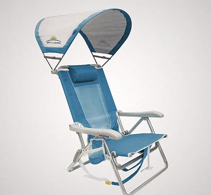 GCI Outdoor SunShade Compact Low Profile Reclining Beach Chair Saybrook Blue