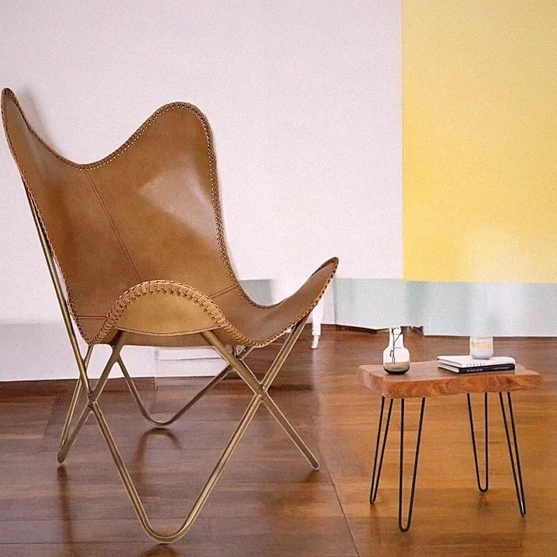 Genuine Leather Butterfly Chair Leather for Lounge Living Room ,Cover with Stand