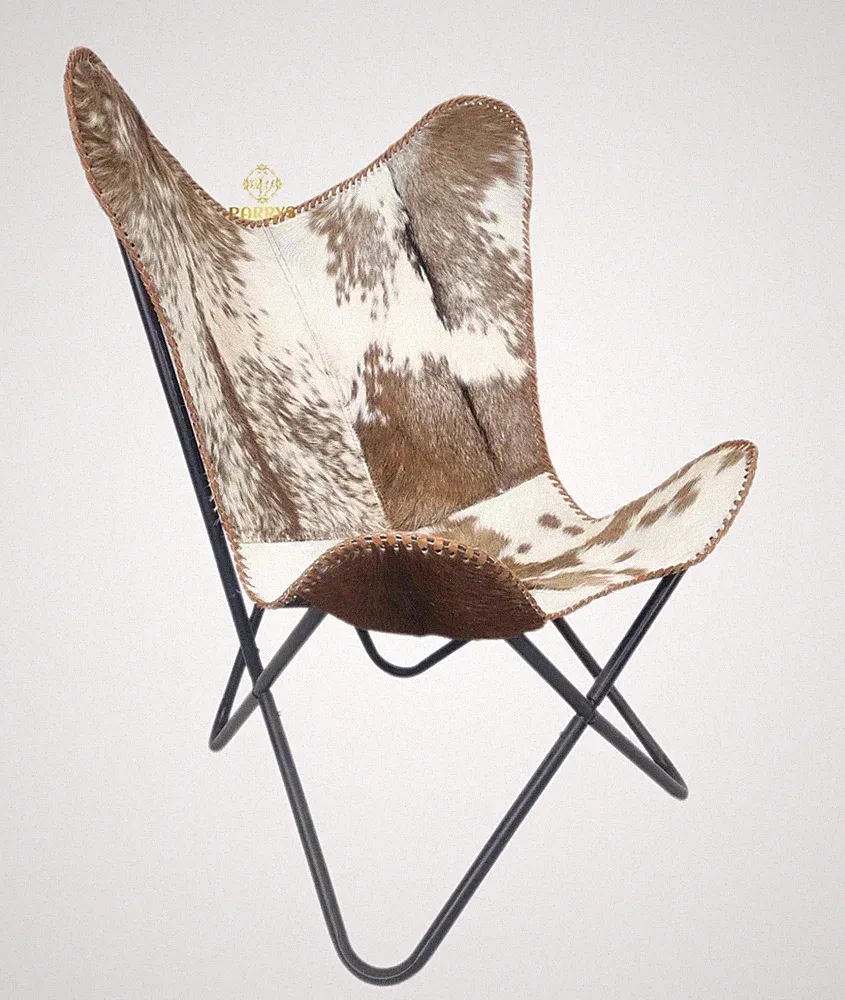 Genuine Leather Butterfly Folding Chair Rustic Modern Lounge Accent Room Plw