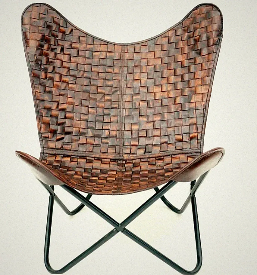 Genuine Leather Folding Butterfly Chair Iron Frame Lounge Chair Handmade