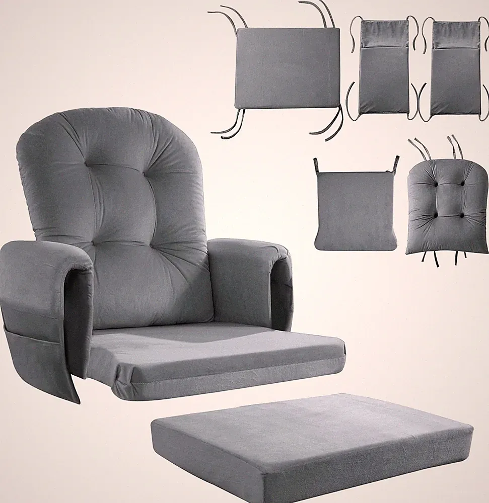 Glider Rocker Replacement Cushions 5 PCS W/ Storage Side Pocket Velvet Fabric