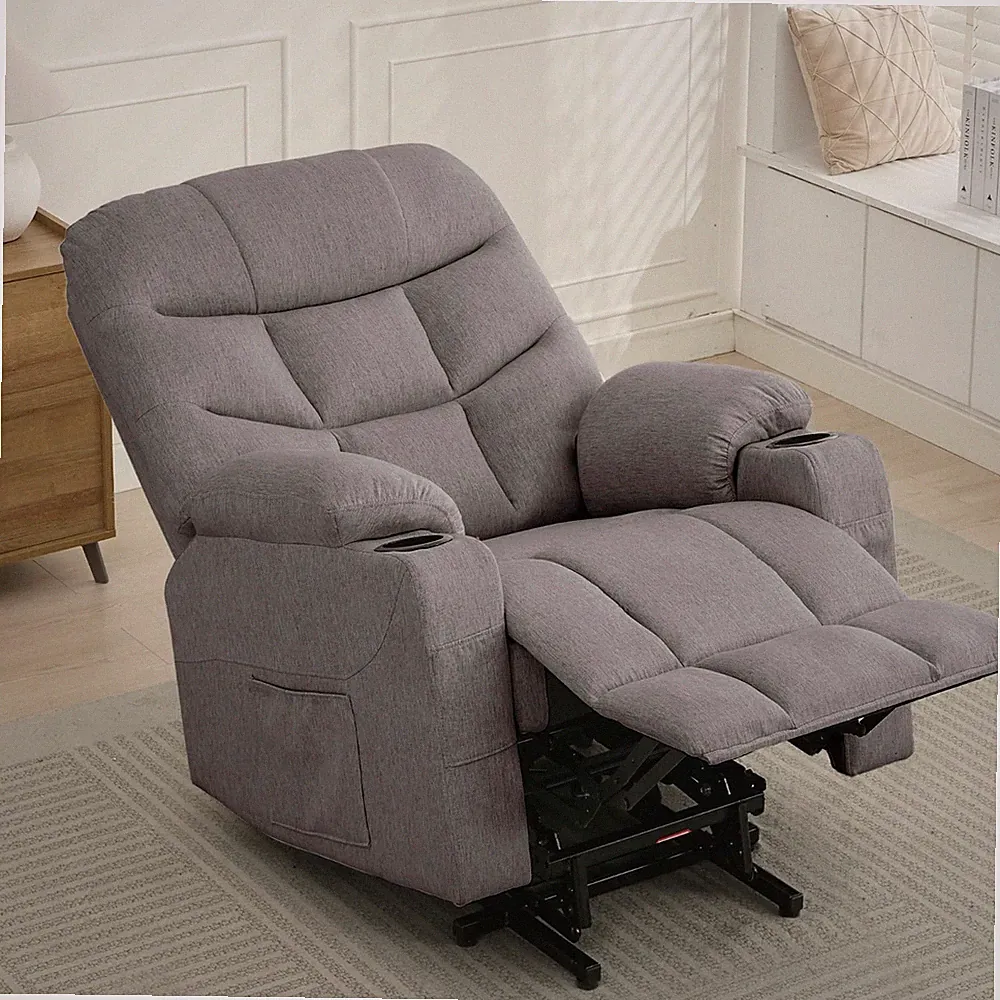 Gray Power Lift Recliner Remote Heat Massage Arm Chair Armchair Linen Recliners
